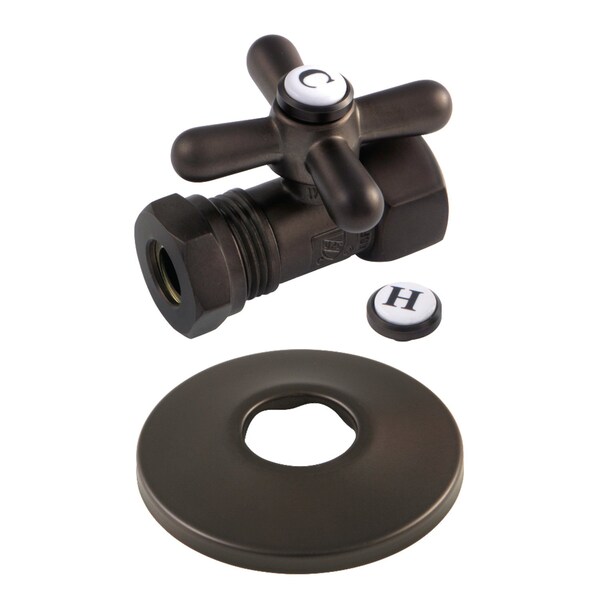 Kingston Brass 1/2" FIP x 1/2" or 7/16" Slip Joint Quarter-Turn Straight Stop Valve with Flange, Oil Rubbed Bronze CC44155XK - main